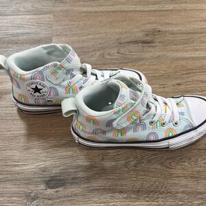 Converse Kids White High Top Sneakers with Rainbow Print